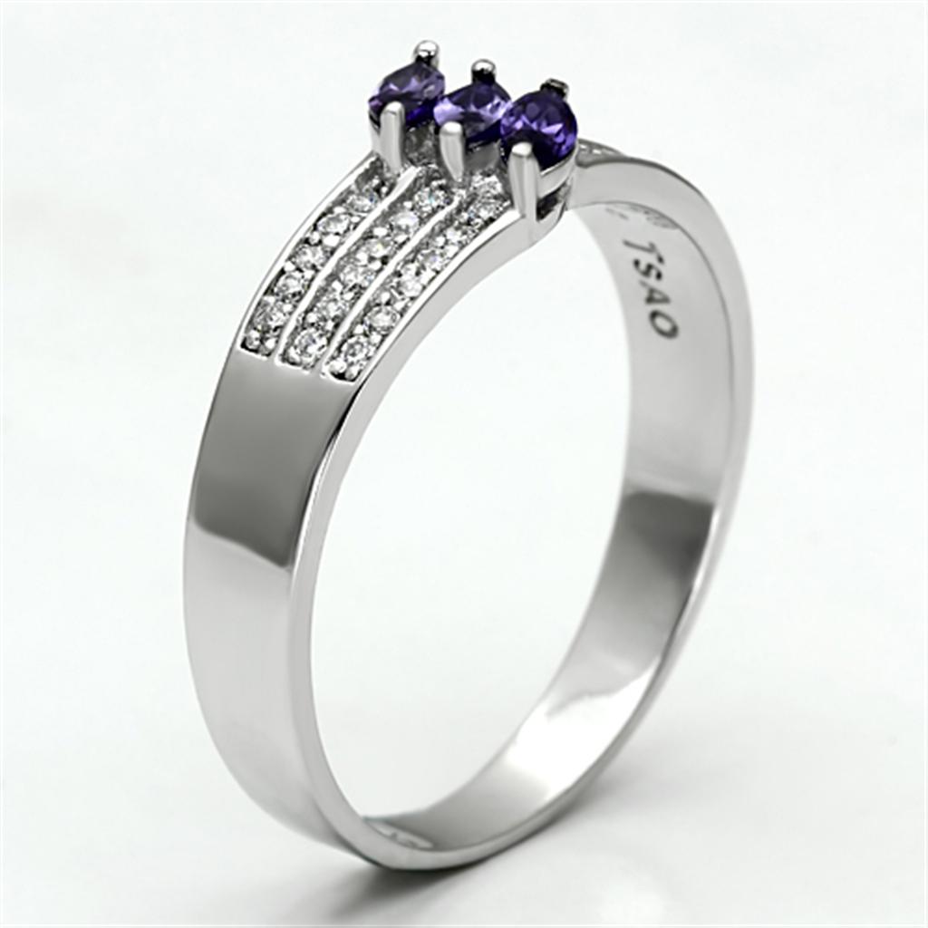 TS104 - Rhodium 925 Sterling Silver Ring with AAA Grade CZ in Amethyst