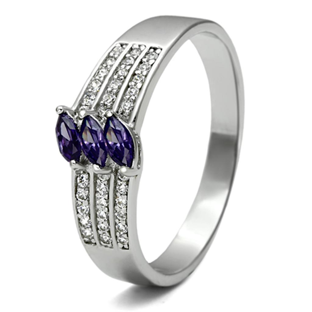 TS104 - Rhodium 925 Sterling Silver Ring with AAA Grade CZ in Amethyst