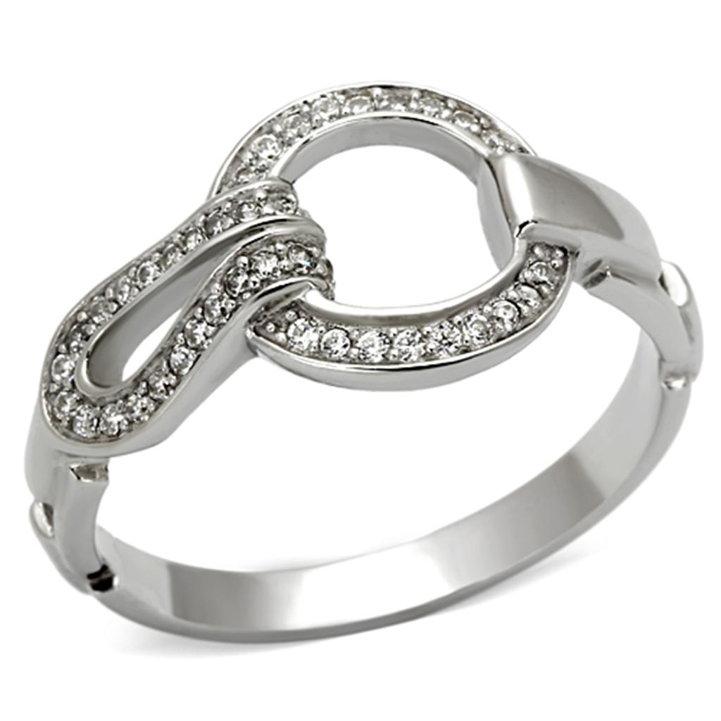 TS105 - Rhodium 925 Sterling Silver Ring with AAA Grade CZ in Clear