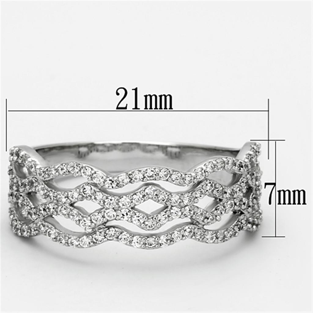TS106 - Rhodium 925 Sterling Silver Ring with AAA Grade CZ in Clear