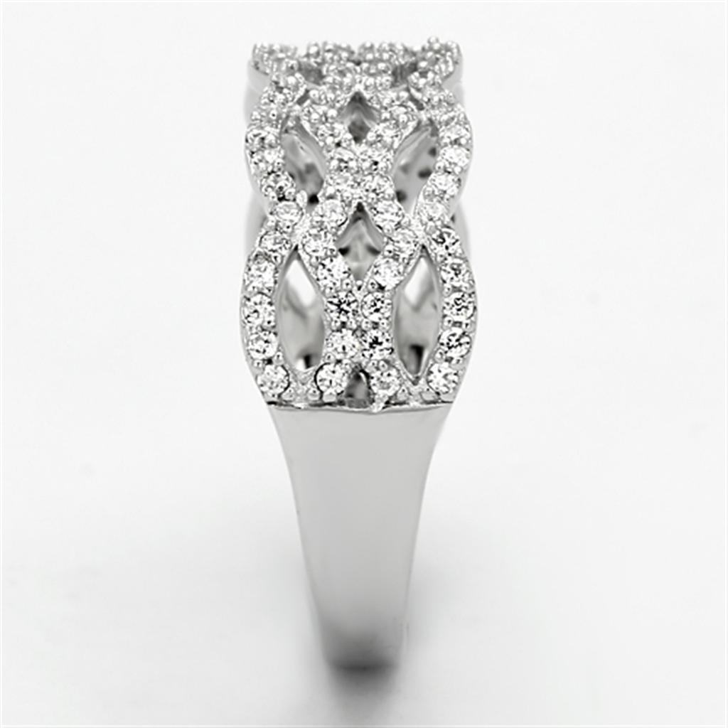 TS106 - Rhodium 925 Sterling Silver Ring with AAA Grade CZ in Clear