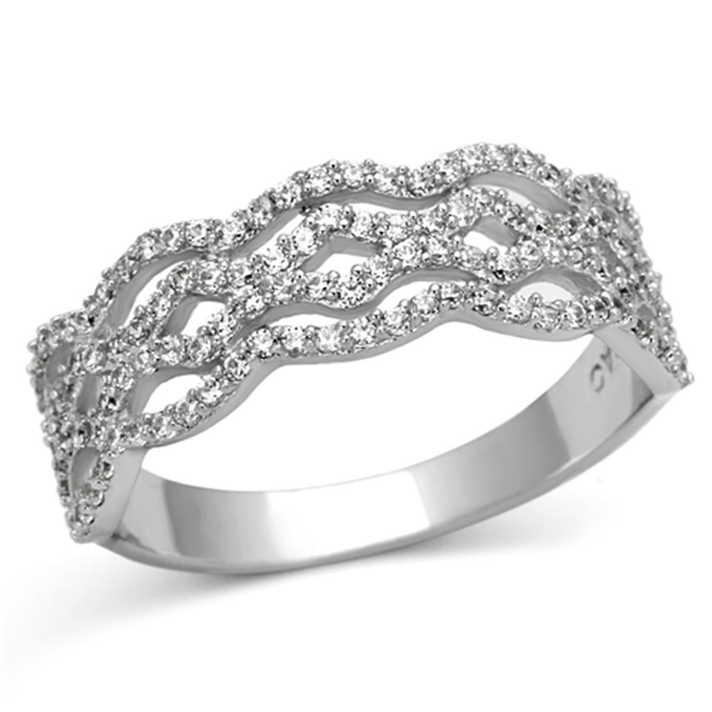 TS106 - Rhodium 925 Sterling Silver Ring with AAA Grade CZ in Clear