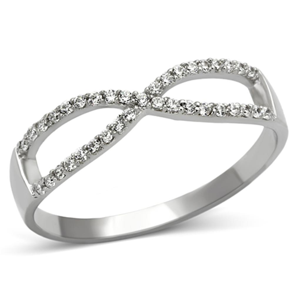 TS107 - Rhodium 925 Sterling Silver Ring with AAA Grade CZ in Clear