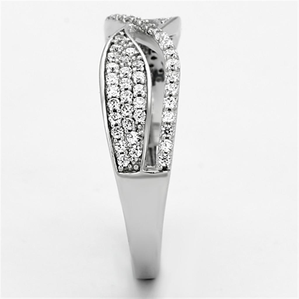 TS108 - Rhodium 925 Sterling Silver Ring with AAA Grade CZ in Clear