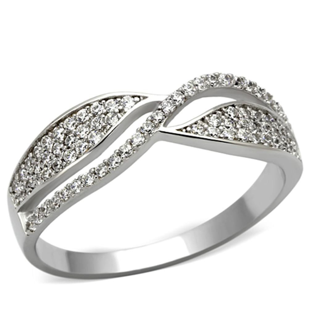 TS108 - Rhodium 925 Sterling Silver Ring with AAA Grade CZ in Clear