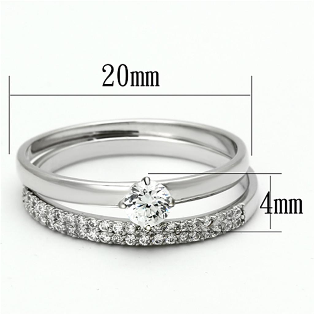 TS110 - Rhodium 925 Sterling Silver Ring with AAA Grade CZ in Clear