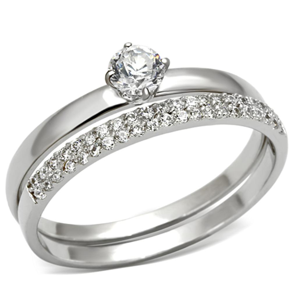 TS110 - Rhodium 925 Sterling Silver Ring with AAA Grade CZ in Clear