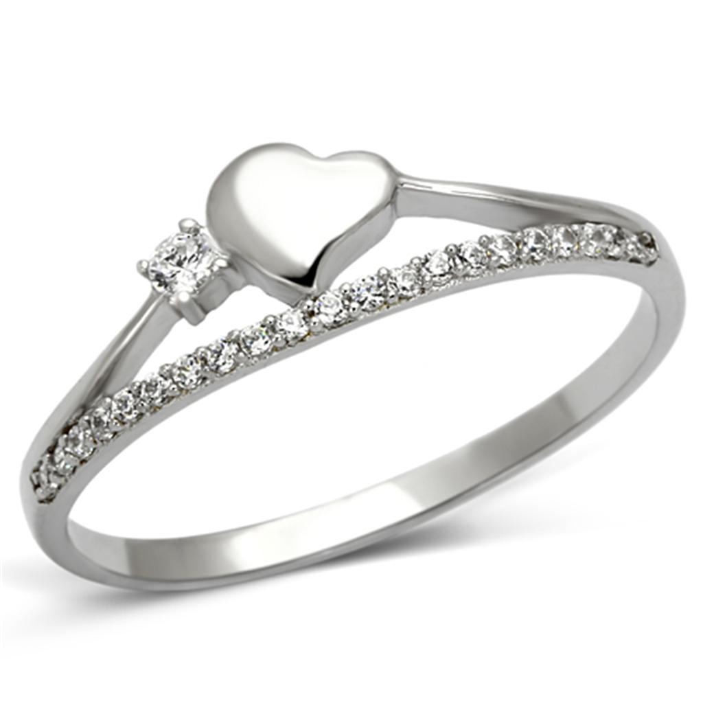 TS111 - Rhodium 925 Sterling Silver Ring with AAA Grade CZ in Clear