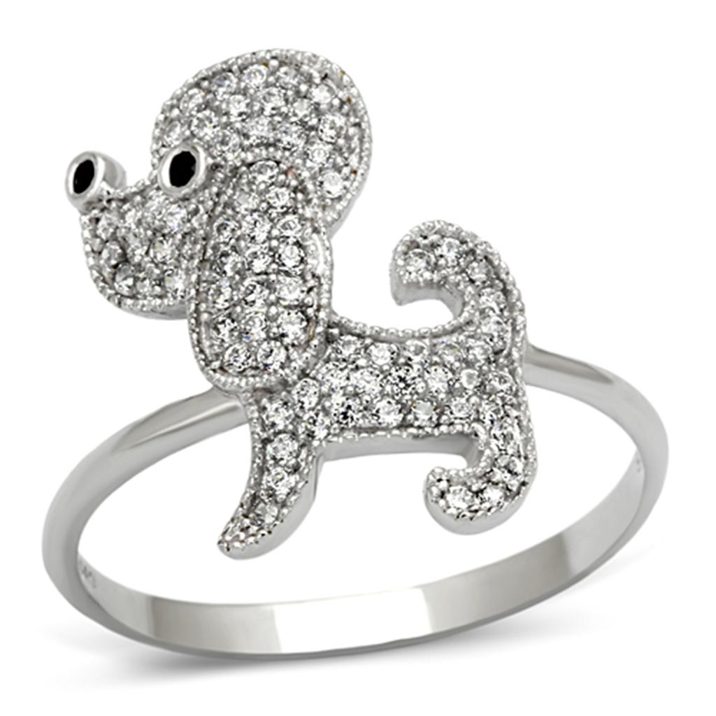 TS115 - Rhodium 925 Sterling Silver Ring with AAA Grade CZ in Black Diamond