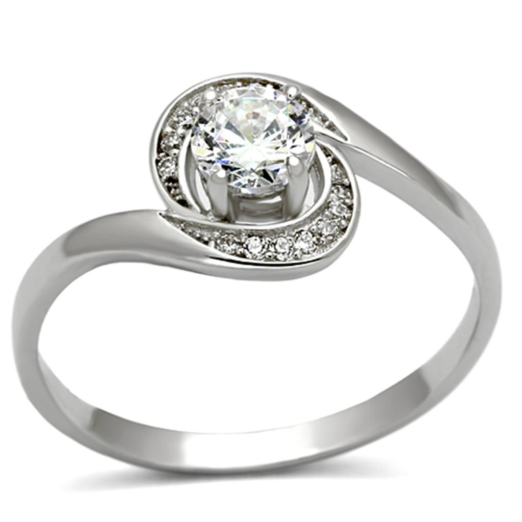 TS116 - Rhodium 925 Sterling Silver Ring with AAA Grade CZ in Clear