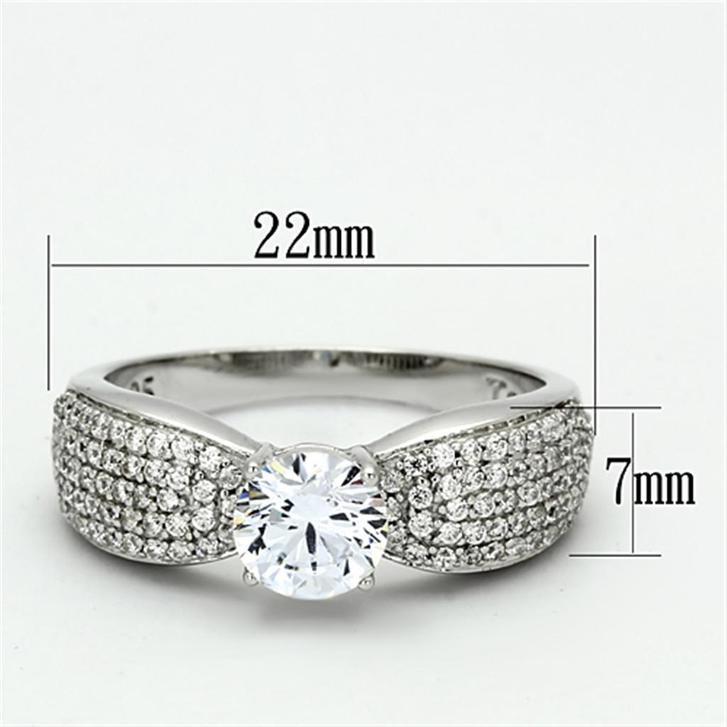 TS119 - Rhodium 925 Sterling Silver Ring with AAA Grade CZ in Clear