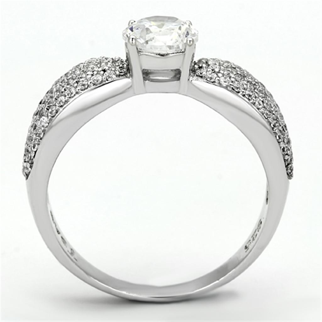 TS119 - Rhodium 925 Sterling Silver Ring with AAA Grade CZ in Clear
