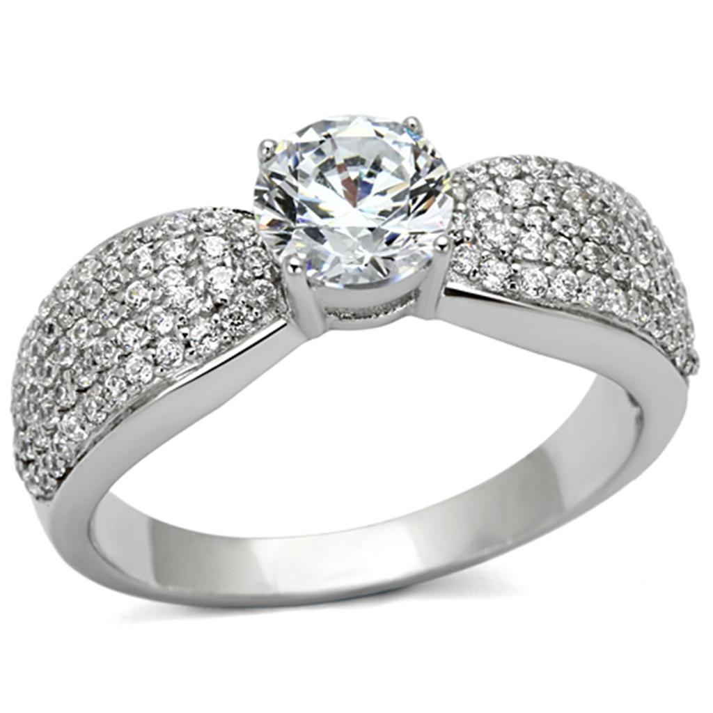 TS119 - Rhodium 925 Sterling Silver Ring with AAA Grade CZ in Clear