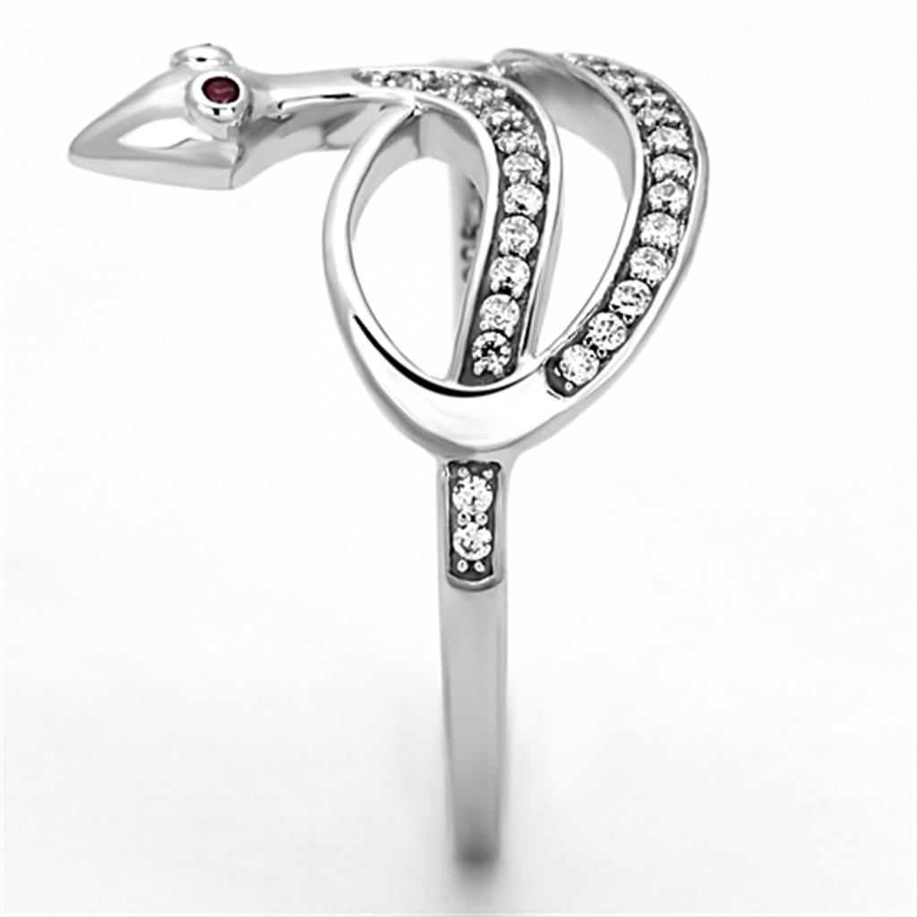 TS123 - Rhodium 925 Sterling Silver Ring with AAA Grade CZ in Ruby