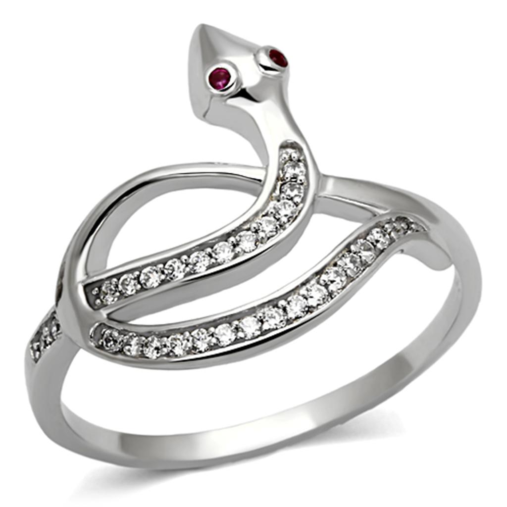 TS123 - Rhodium 925 Sterling Silver Ring with AAA Grade CZ in Ruby