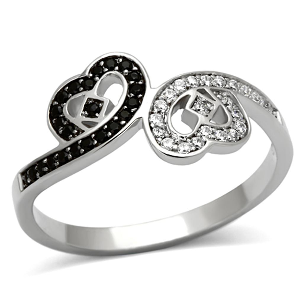 TS125 - Rhodium 925 Sterling Silver Ring with AAA Grade CZ in Black Diamond