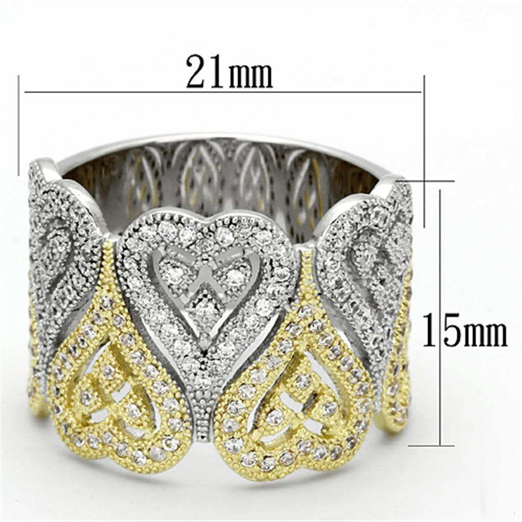 TS126 - Gold+Rhodium 925 Sterling Silver Ring with AAA Grade CZ in Champagne