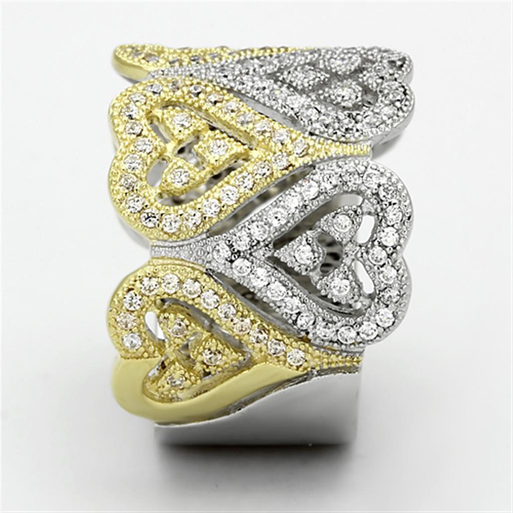 TS126 - Gold+Rhodium 925 Sterling Silver Ring with AAA Grade CZ in Champagne