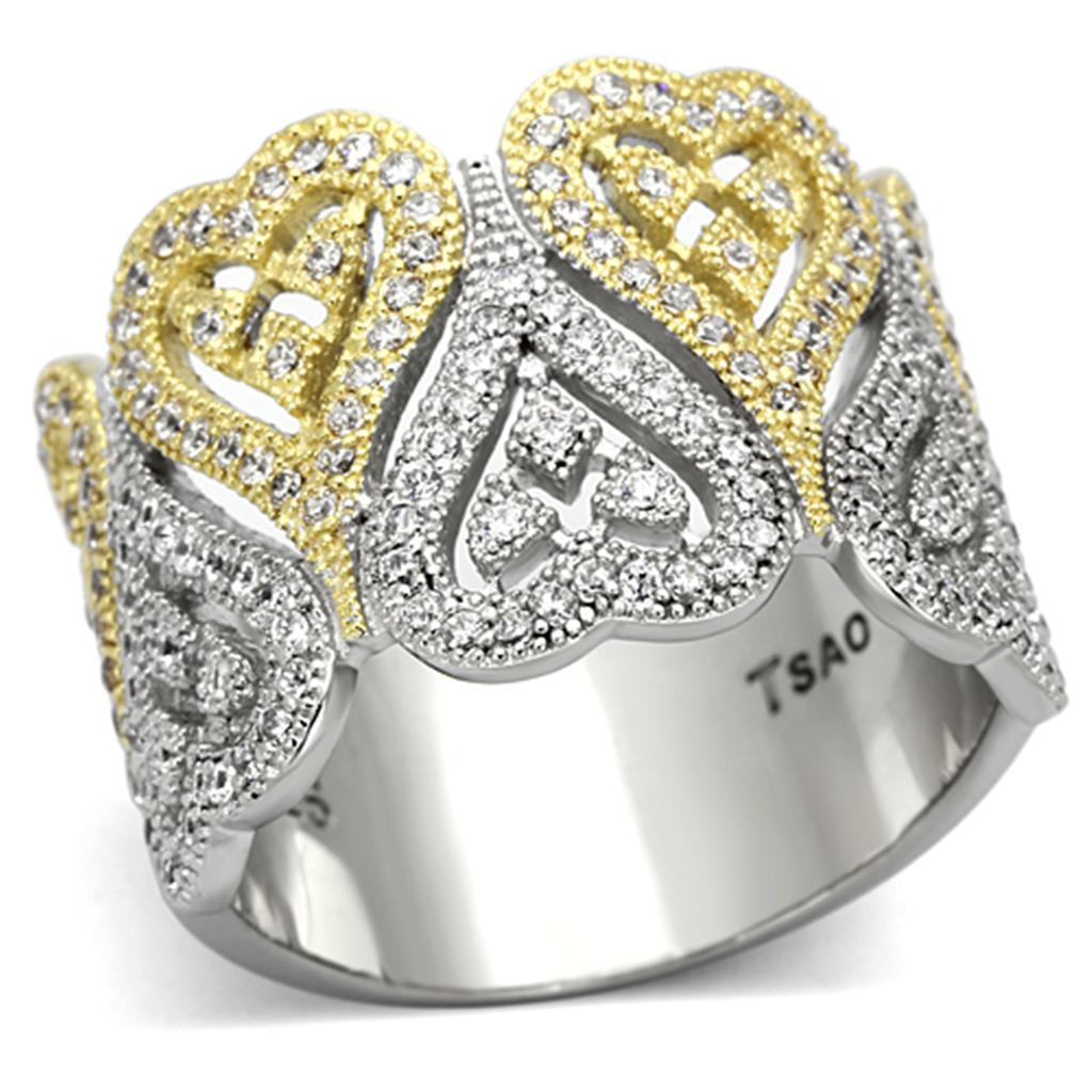 TS126 - Gold+Rhodium 925 Sterling Silver Ring with AAA Grade CZ in Champagne