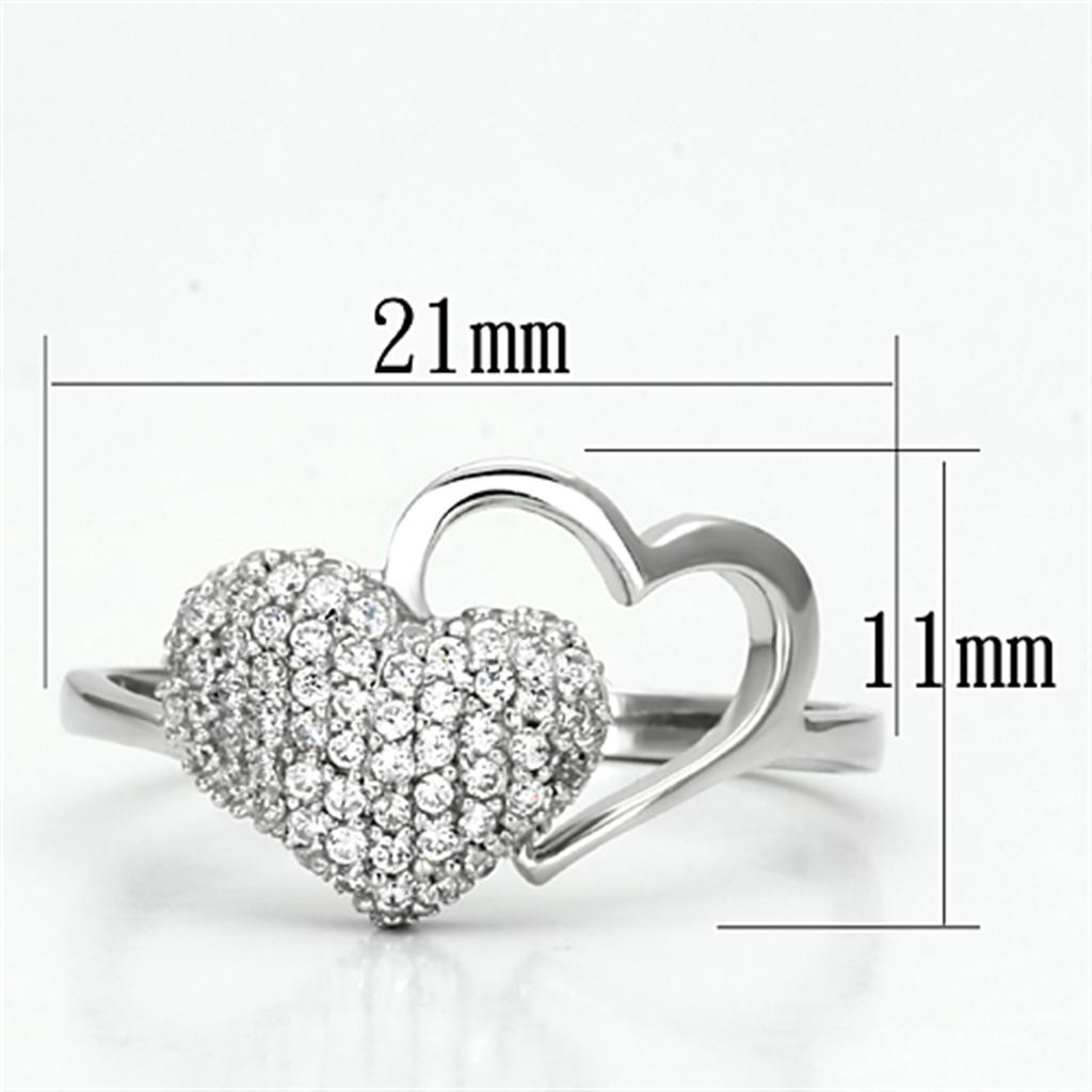TS130 - Rhodium 925 Sterling Silver Ring with AAA Grade CZ in Clear