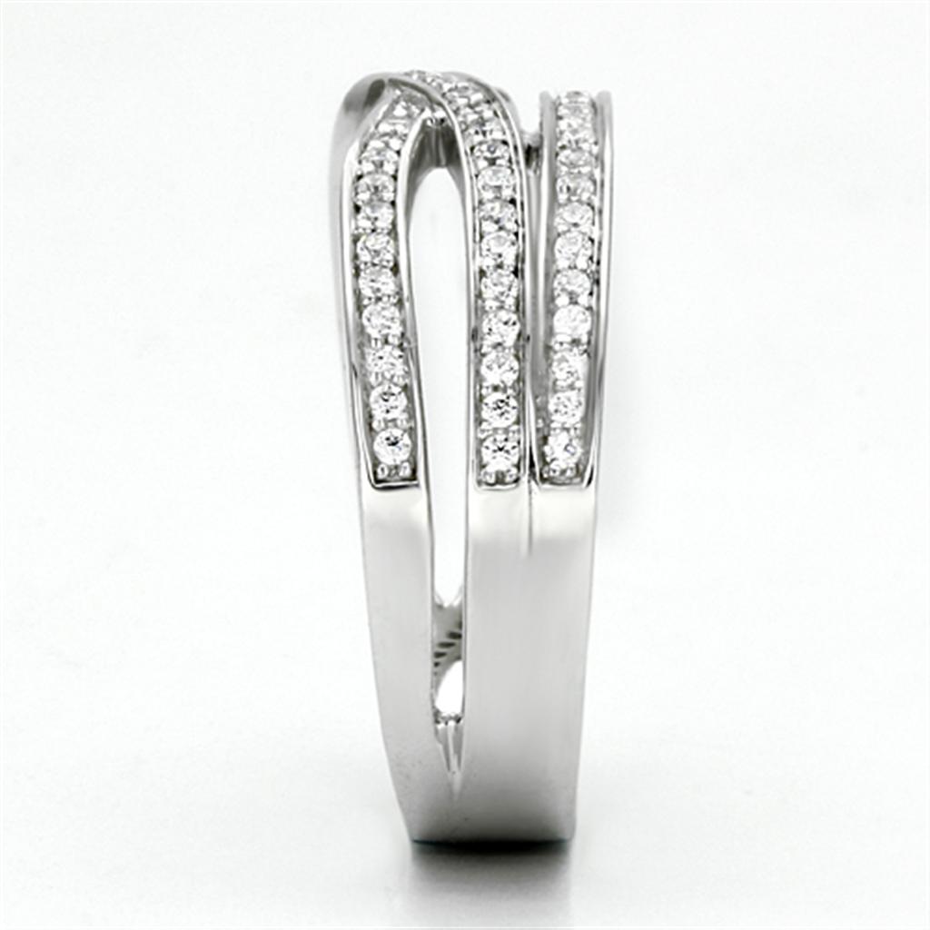 TS131 - Rhodium 925 Sterling Silver Ring with AAA Grade CZ in Clear