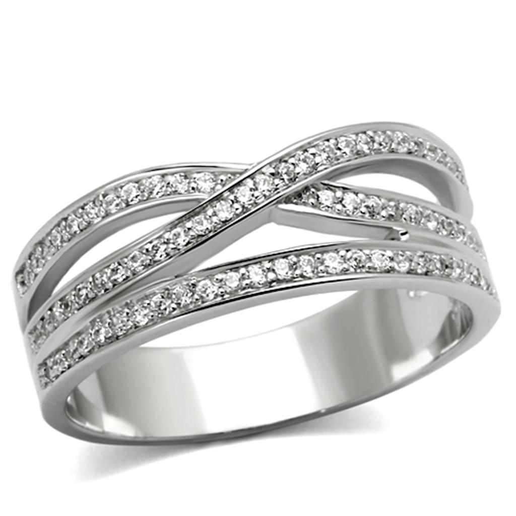 TS131 - Rhodium 925 Sterling Silver Ring with AAA Grade CZ in Clear