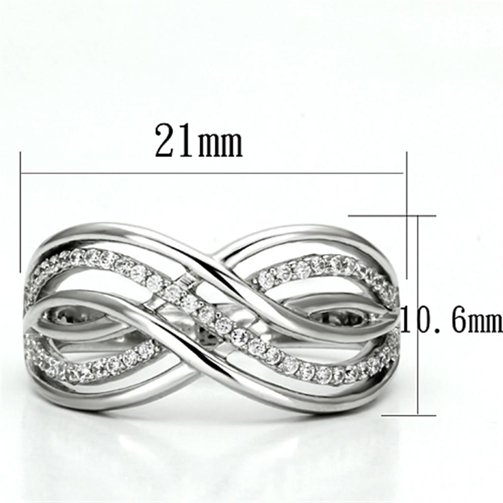 TS132 - Rhodium 925 Sterling Silver Ring with AAA Grade CZ in Clear