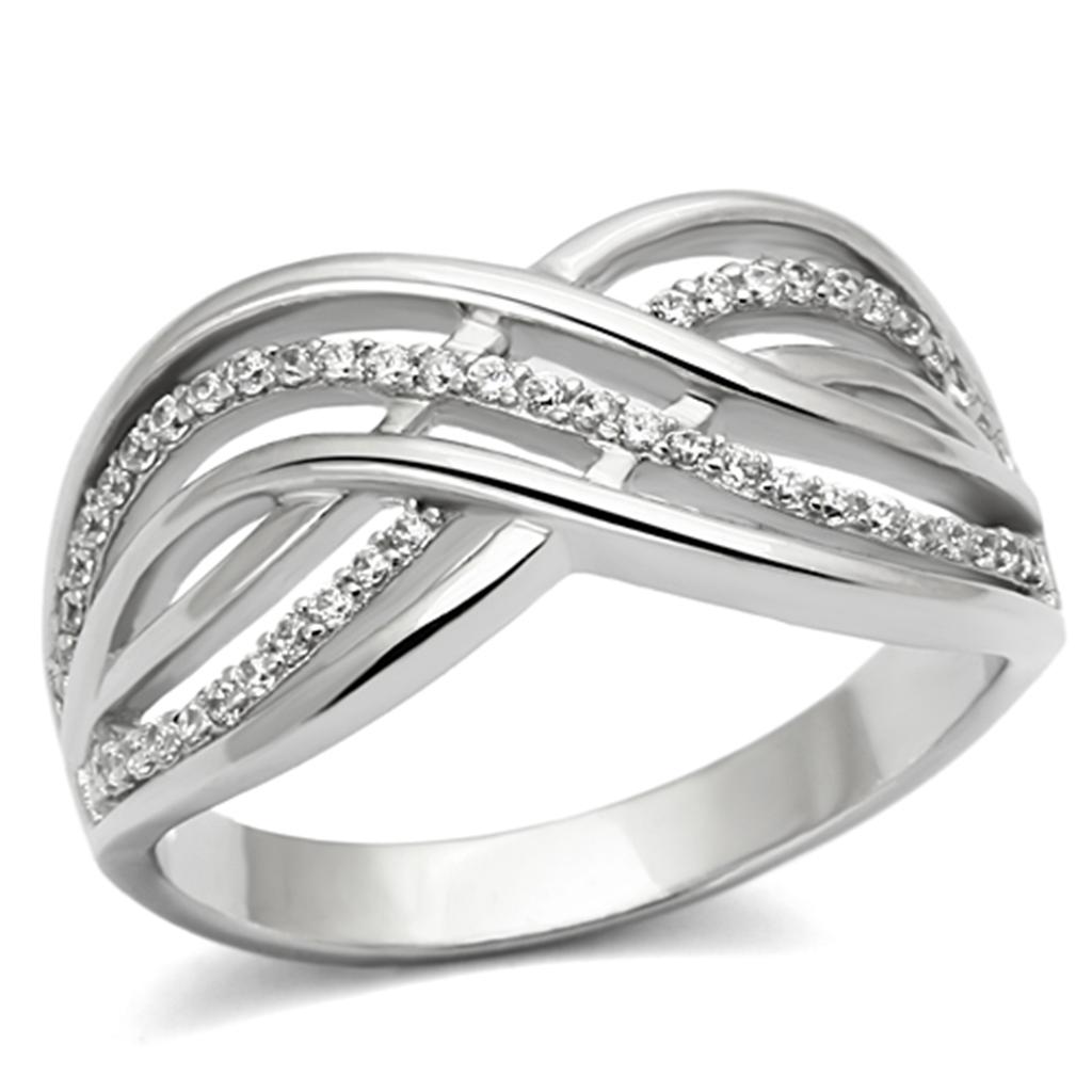 TS132 - Rhodium 925 Sterling Silver Ring with AAA Grade CZ in Clear