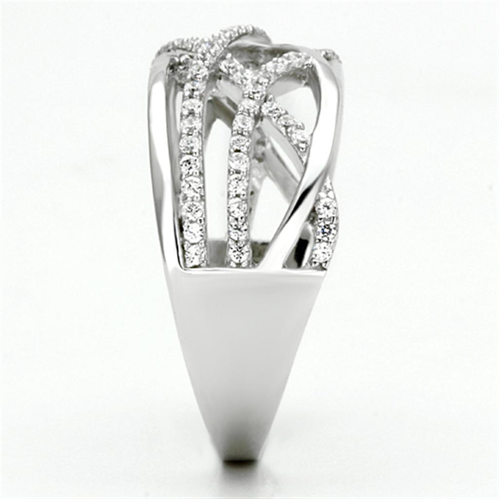 TS134 - Rhodium 925 Sterling Silver Ring with AAA Grade CZ in Clear