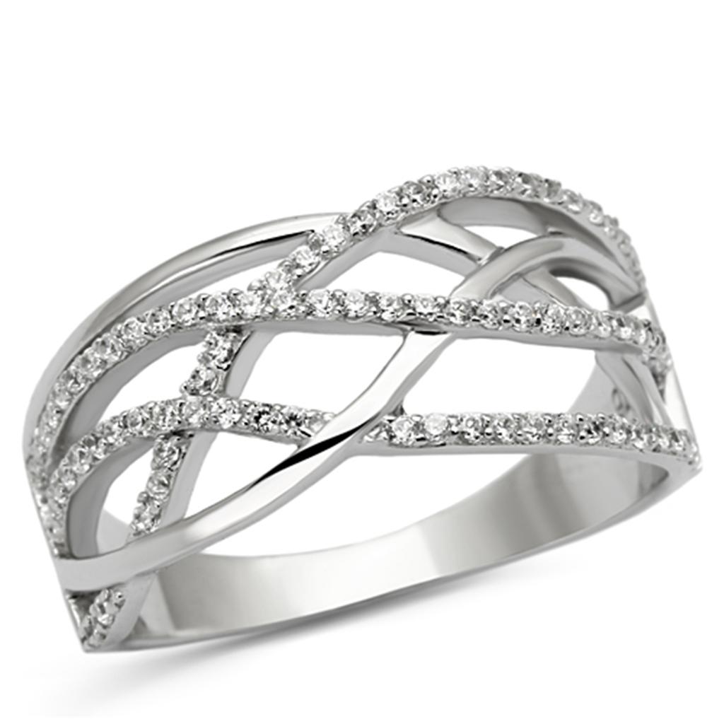 TS134 - Rhodium 925 Sterling Silver Ring with AAA Grade CZ in Clear