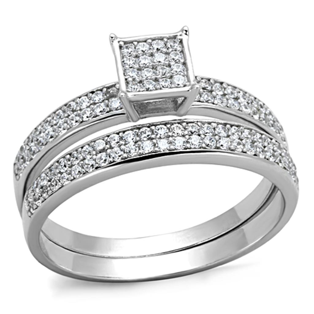 TS140 - Rhodium 925 Sterling Silver Ring with AAA Grade CZ in Clear