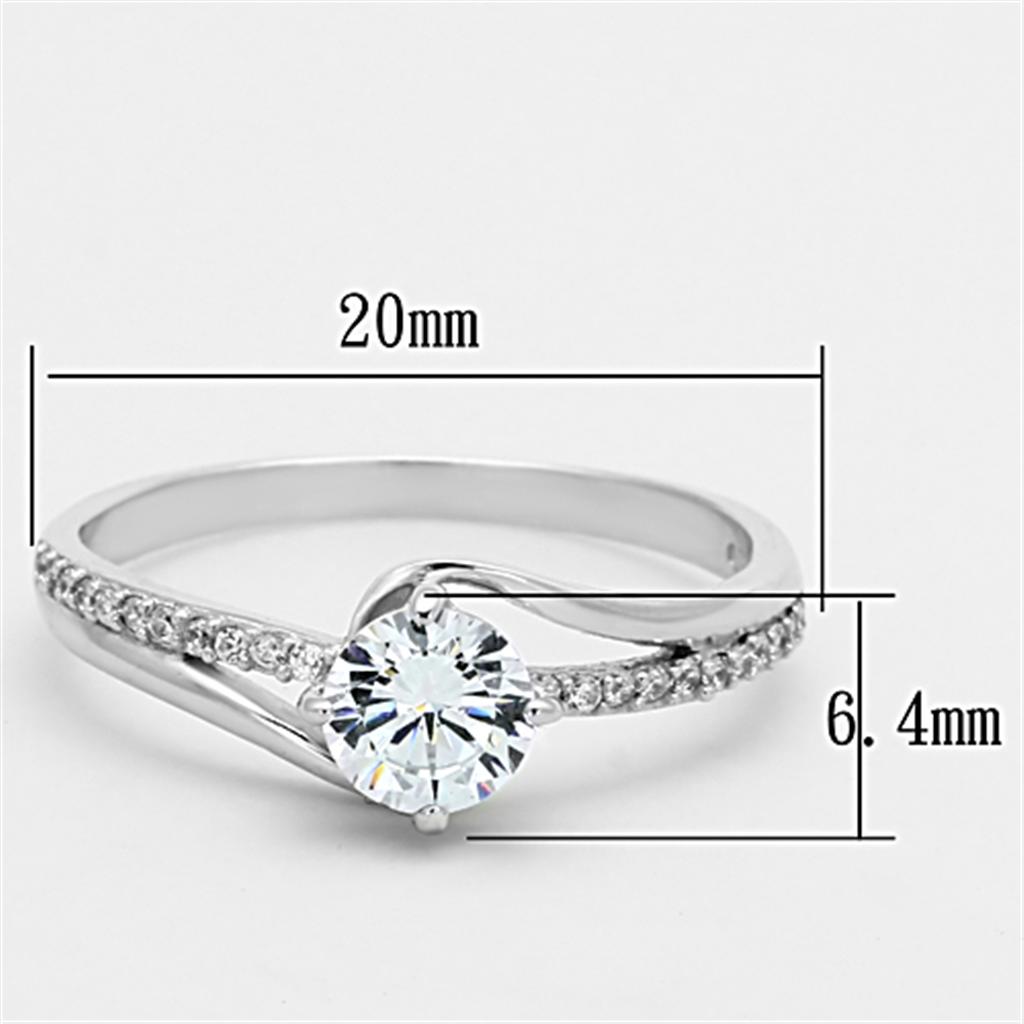 TS141 - Rhodium 925 Sterling Silver Ring with AAA Grade CZ in Clear