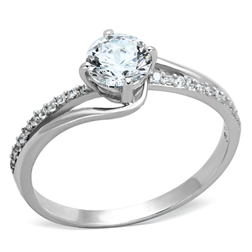 TS141 - Rhodium 925 Sterling Silver Ring with AAA Grade CZ in Clear