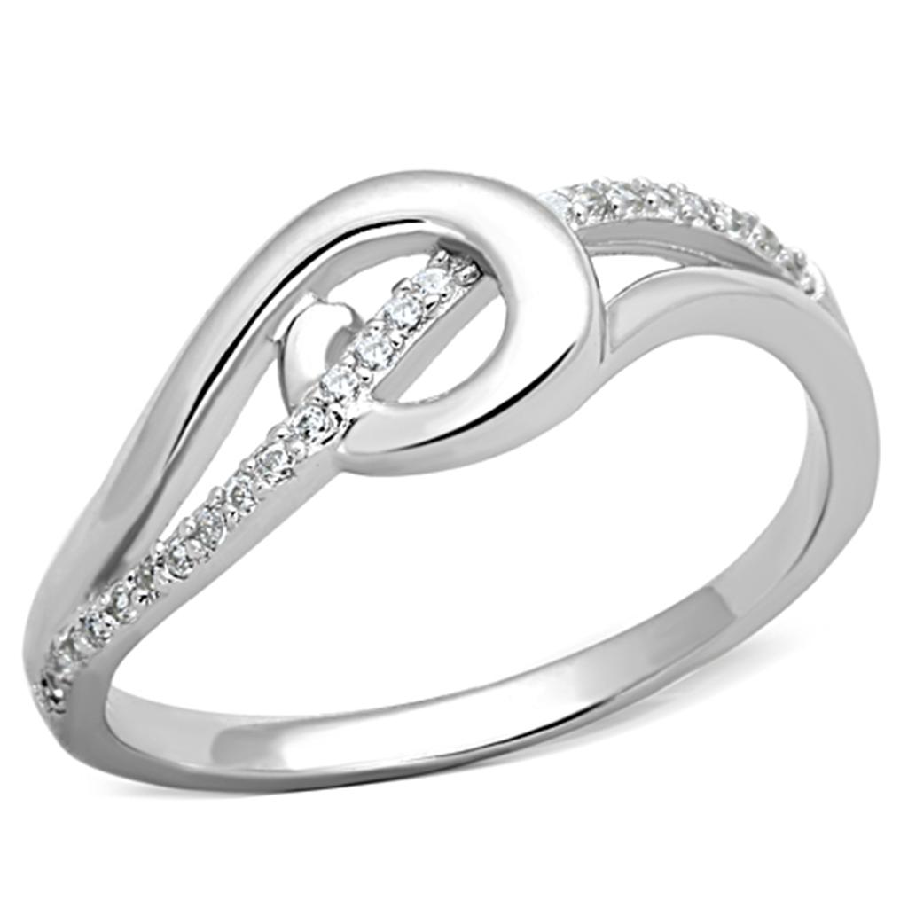 TS142 - Rhodium 925 Sterling Silver Ring with AAA Grade CZ in Clear