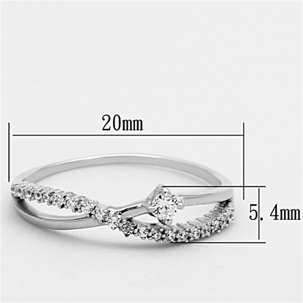 TS144 - Rhodium 925 Sterling Silver Ring with AAA Grade CZ in Clear