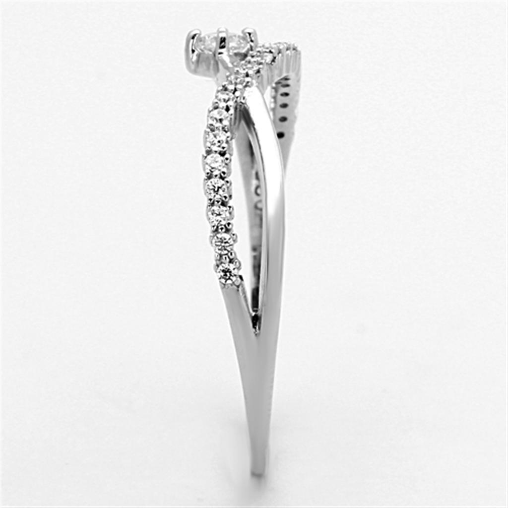 TS144 - Rhodium 925 Sterling Silver Ring with AAA Grade CZ in Clear