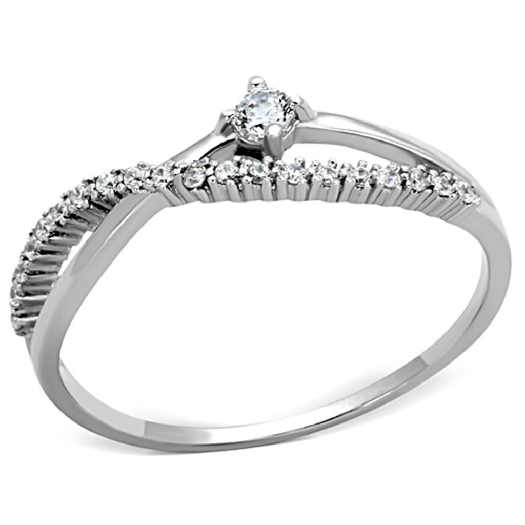 TS144 - Rhodium 925 Sterling Silver Ring with AAA Grade CZ in Clear