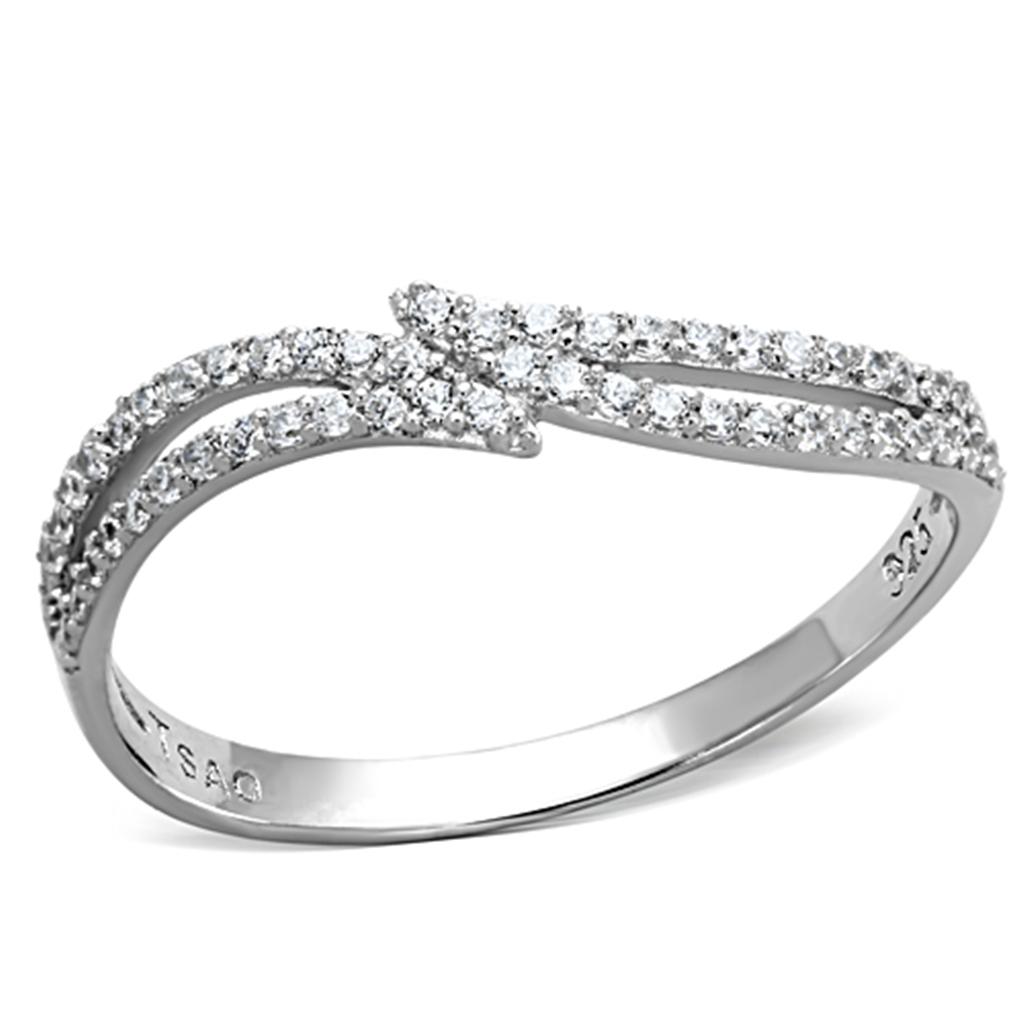 TS146 - Rhodium 925 Sterling Silver Ring with AAA Grade CZ in Clear
