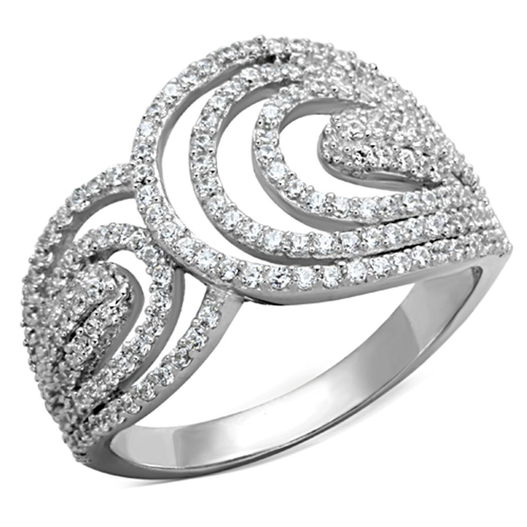 TS147 - Rhodium 925 Sterling Silver Ring with AAA Grade CZ in Clear