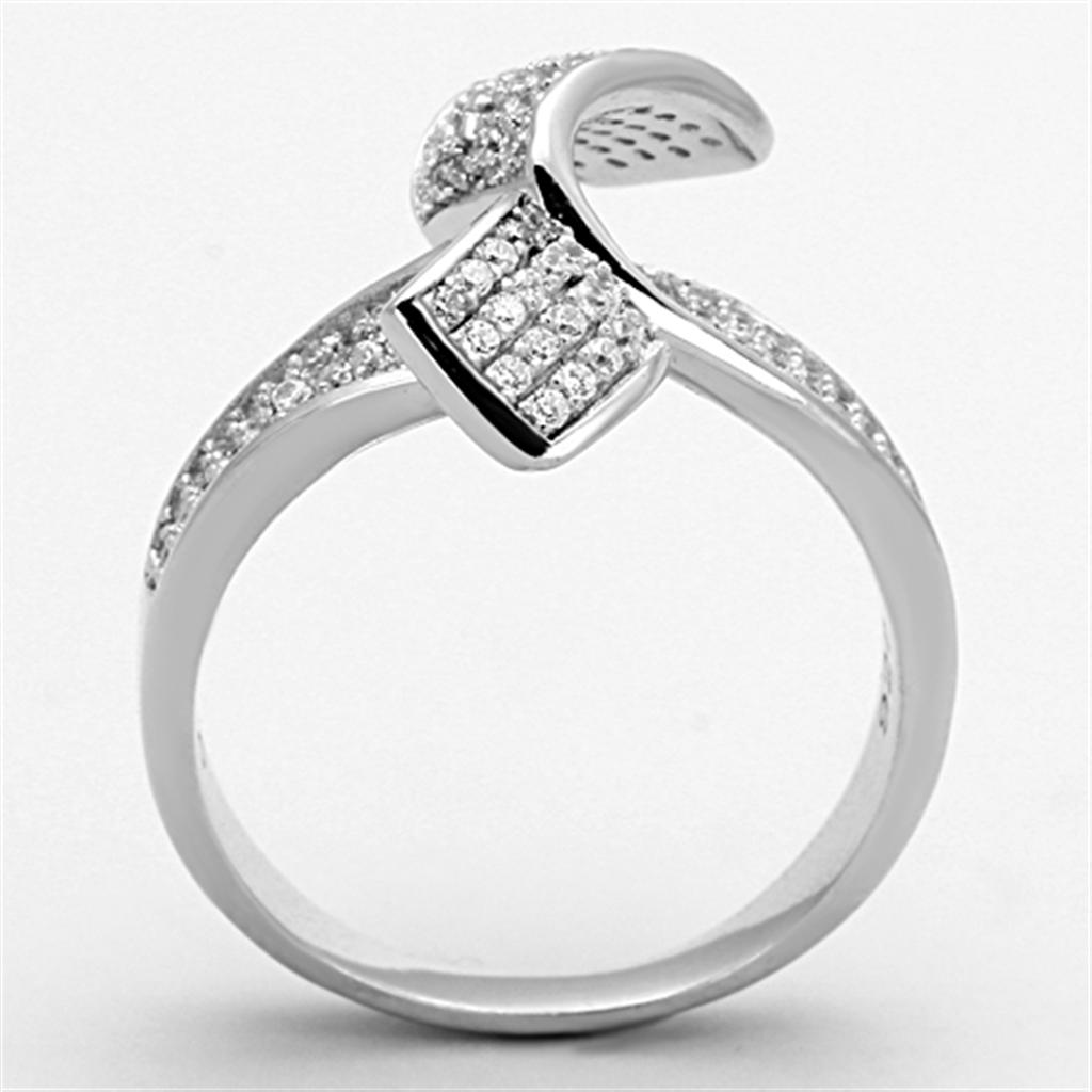 TS150 - Rhodium 925 Sterling Silver Ring with AAA Grade CZ in Clear