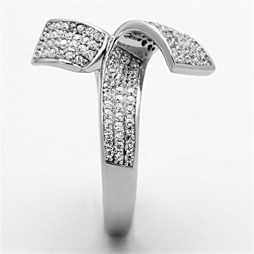 TS150 - Rhodium 925 Sterling Silver Ring with AAA Grade CZ in Clear
