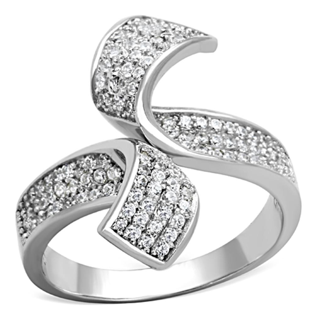 TS150 - Rhodium 925 Sterling Silver Ring with AAA Grade CZ in Clear