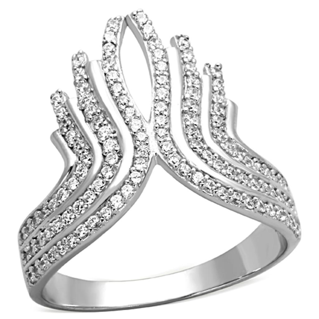 TS151 - Rhodium 925 Sterling Silver Ring with AAA Grade CZ in Clear
