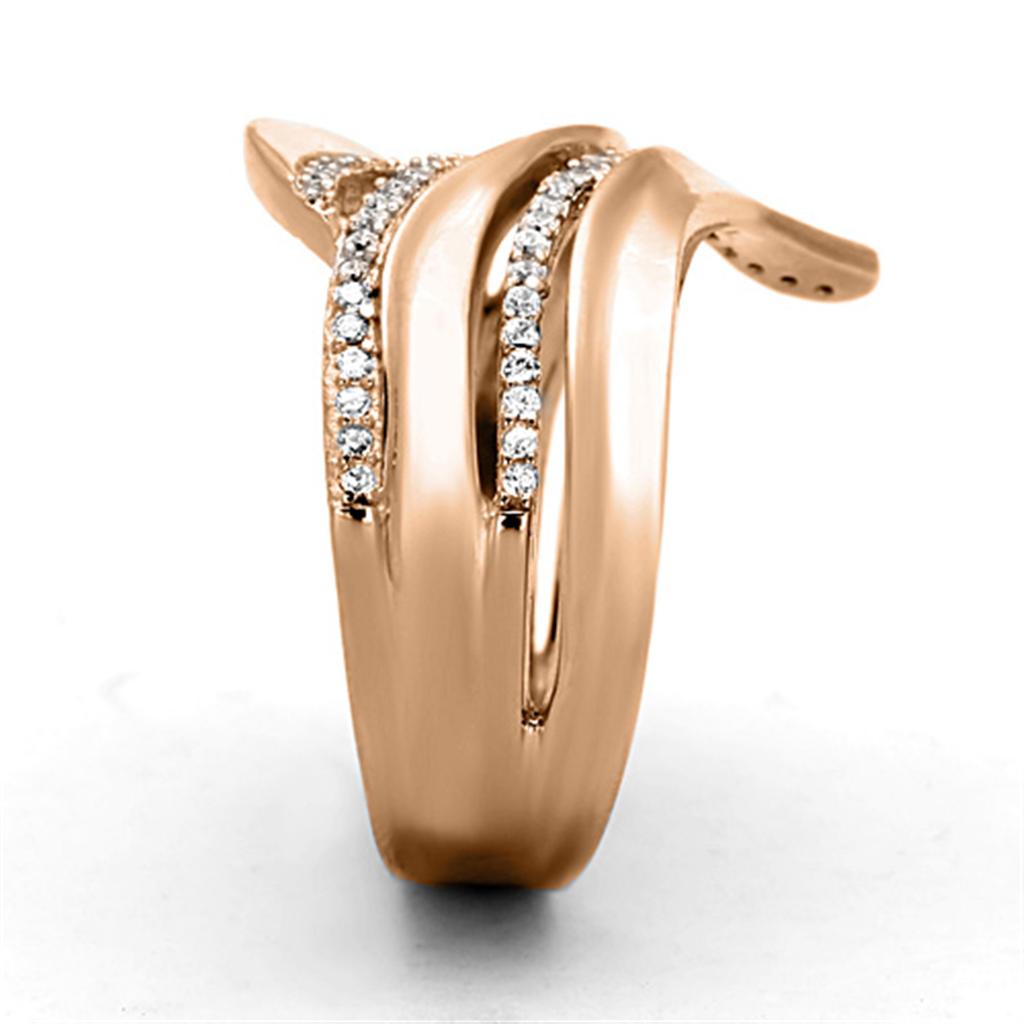 TS168 - Rose Gold 925 Sterling Silver Ring with AAA Grade CZ in Clear