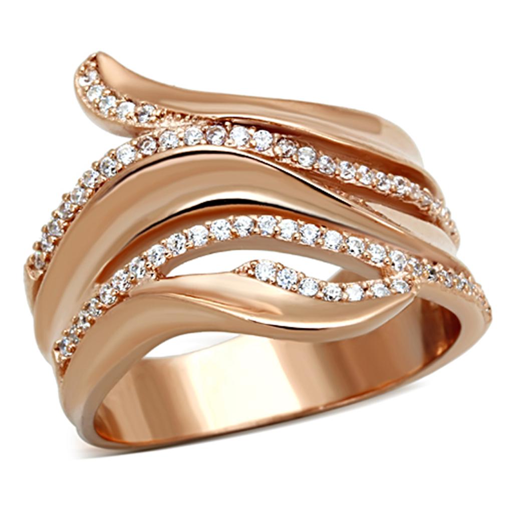 TS168 - Rose Gold 925 Sterling Silver Ring with AAA Grade CZ in Clear
