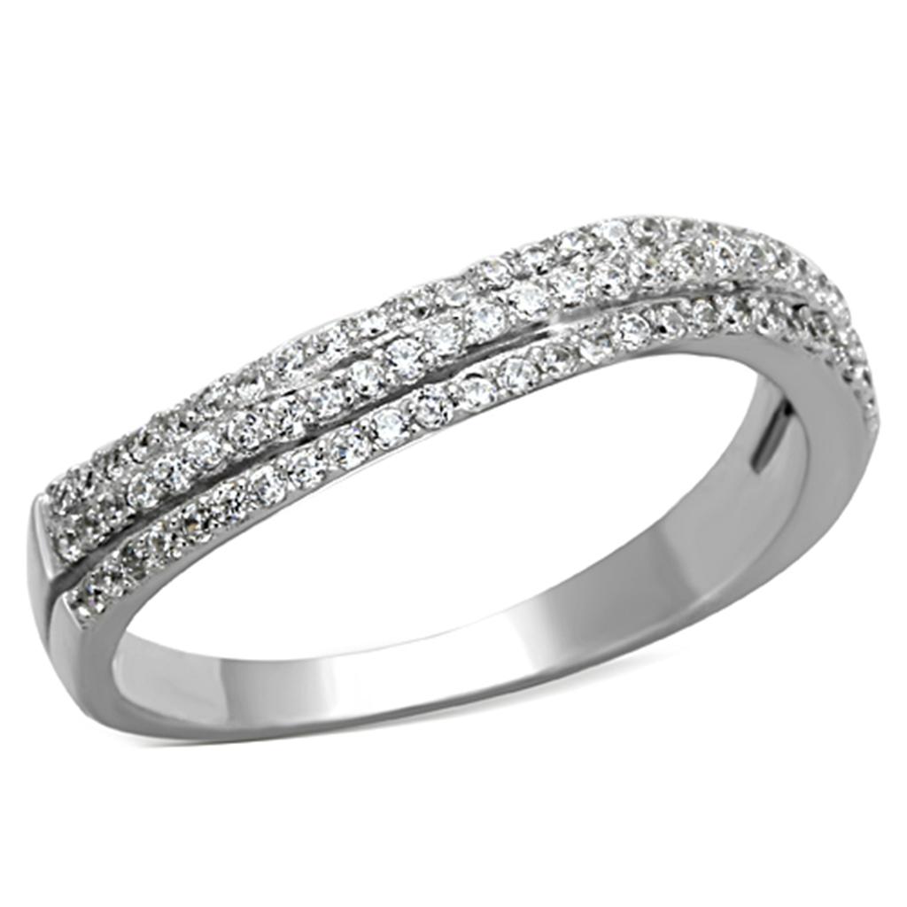TS173 - Rhodium 925 Sterling Silver Ring with AAA Grade CZ in Clear