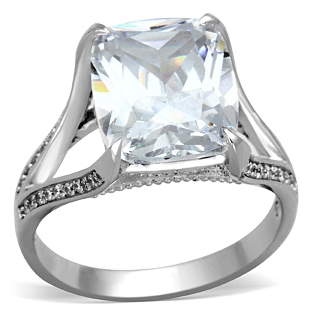 TS174 - Rhodium 925 Sterling Silver Ring with AAA Grade CZ in Clear