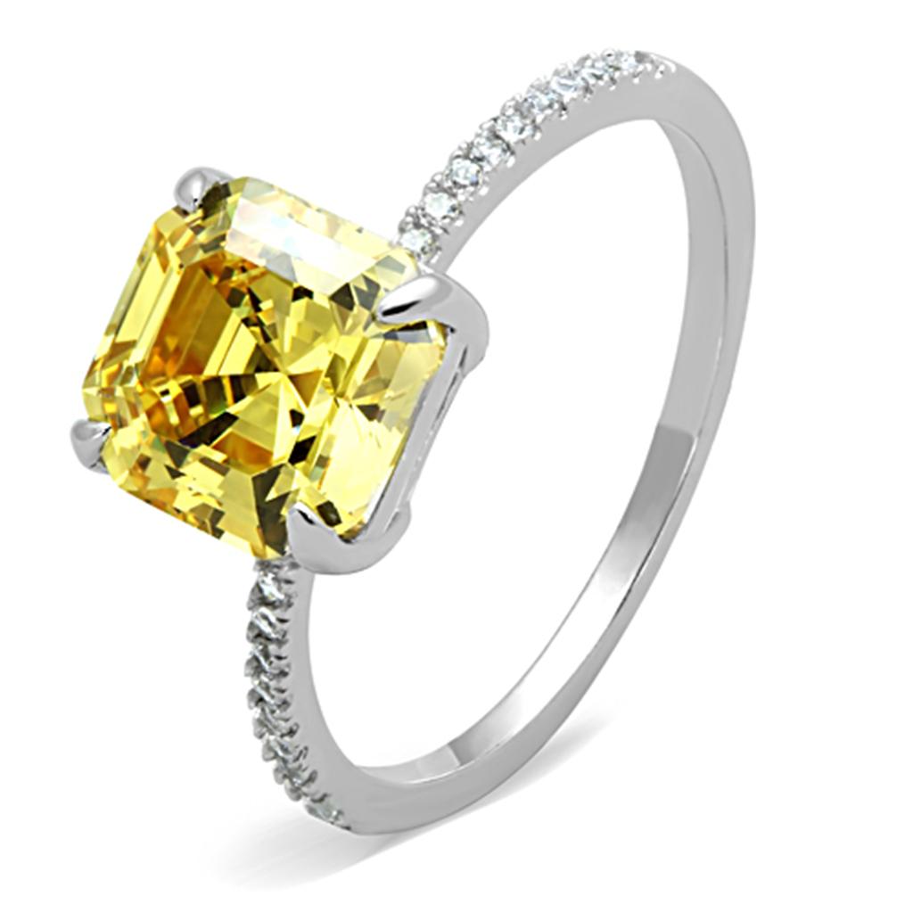 TS175 - Rhodium 925 Sterling Silver Ring with Cubic in Topaz