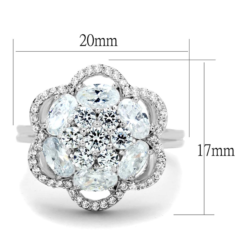 TS180 - Rhodium 925 Sterling Silver Ring with AAA Grade CZ in Clear