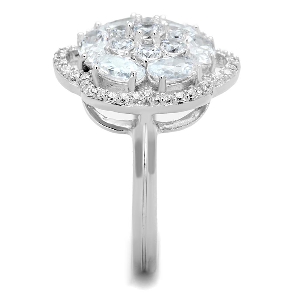 TS180 - Rhodium 925 Sterling Silver Ring with AAA Grade CZ in Clear
